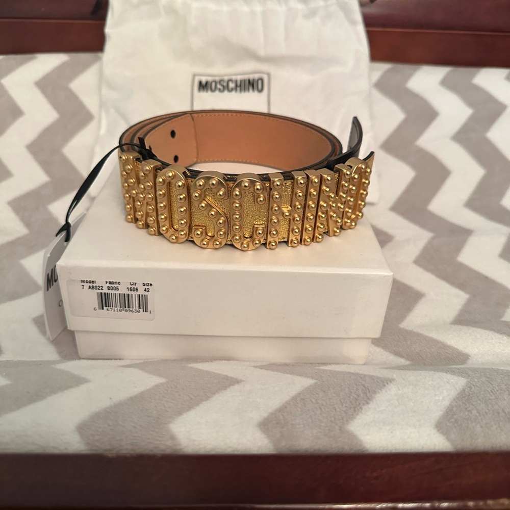 Moschino Gold Studded Leather 35MM Belt